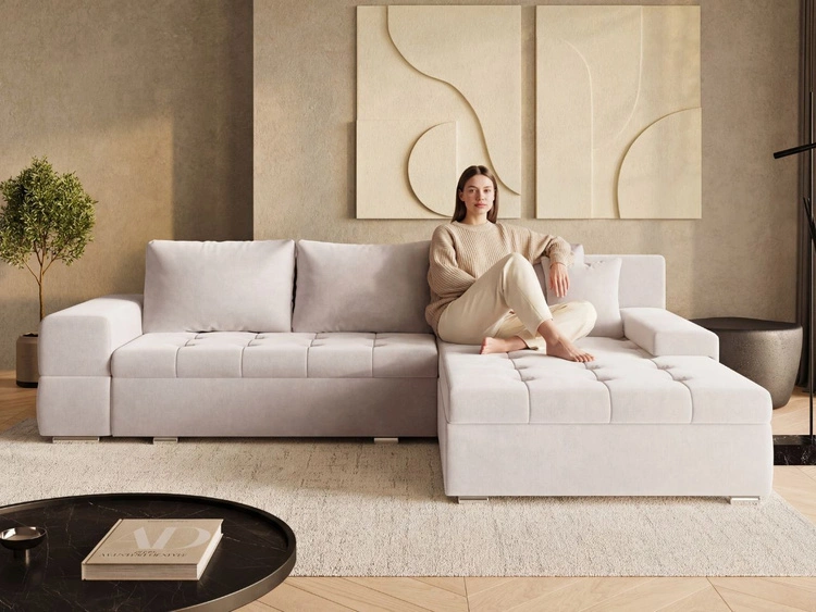 Ecksofa L-Form mit Schlaffunktion und Bettkasten Sonia Beige