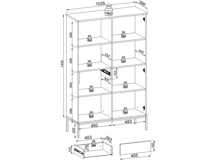 Vitrinenschrank mit Led Deo 166 cm Schwarz, EIche Wotan