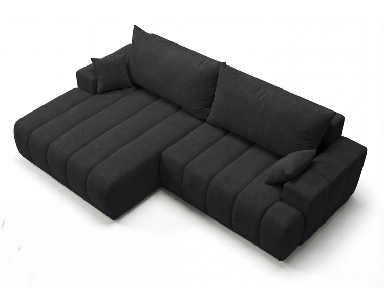 Ecksofa L-Form Links mit Schlaffunktion und Bettkasten Caleo Schwarz