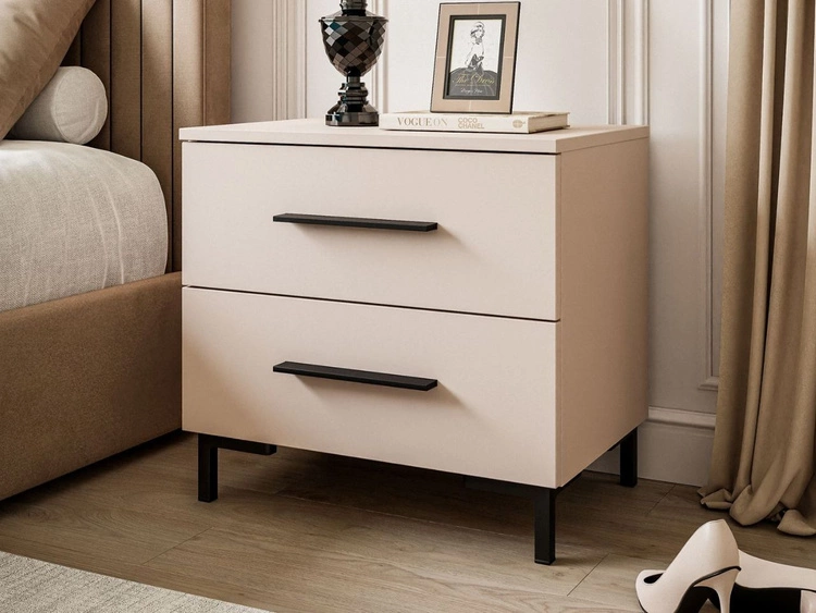 Nachttisch mit zwei Schubladen auf Schwarzen Beinen Nuveo Kaschmir