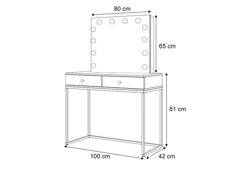 Schminktisch mit Schubladen, Spiegel und LED-Beleuchtung Brisa Weiß Hochglanz