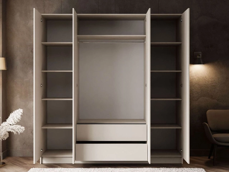 Viertüriger Kleiderschrank mit Drehtüren, Schubladen und Spiegeln Ameli Kaschmir