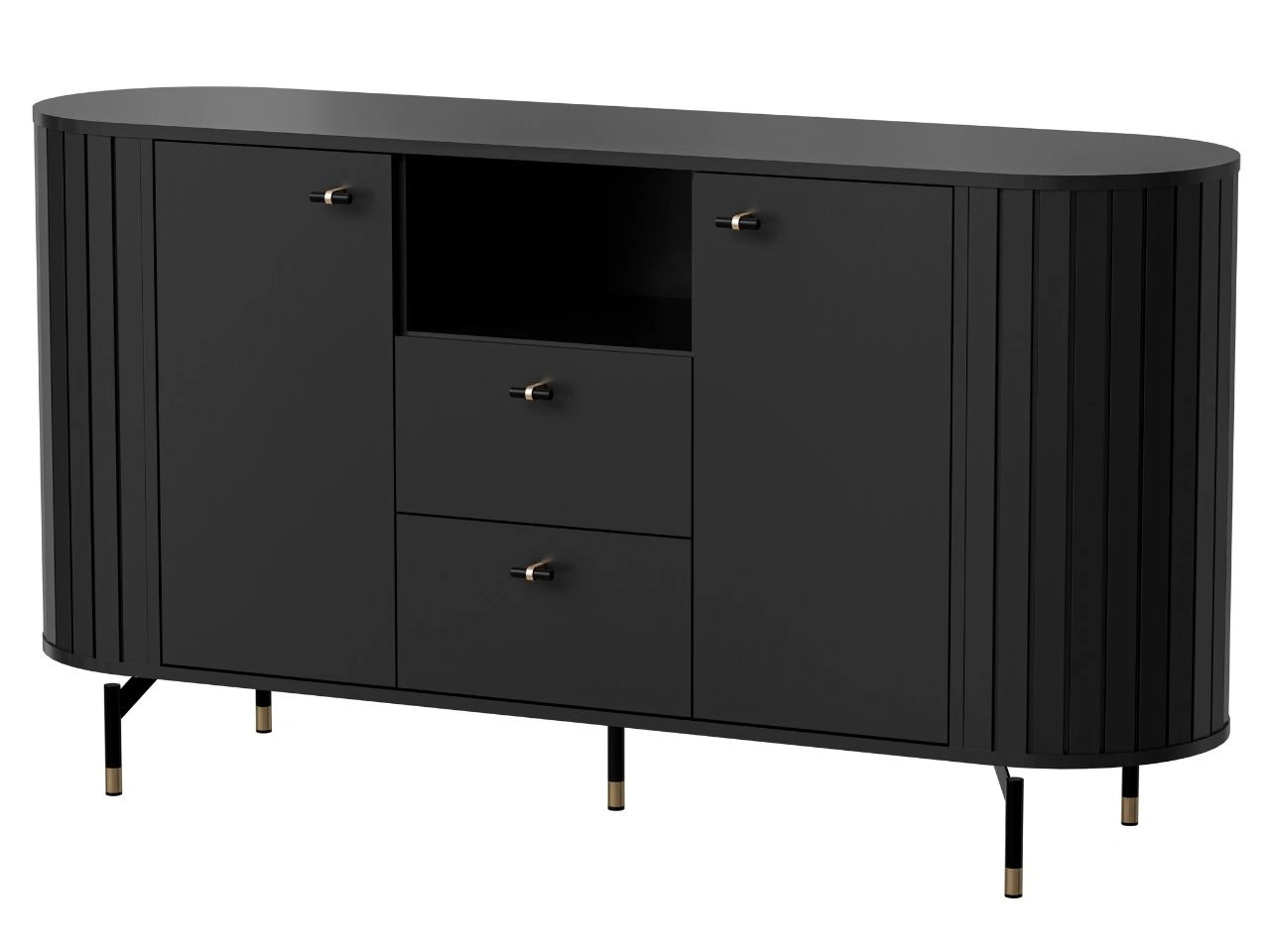 Kommode mit Türen und Schubladen Soria Schwarz mat