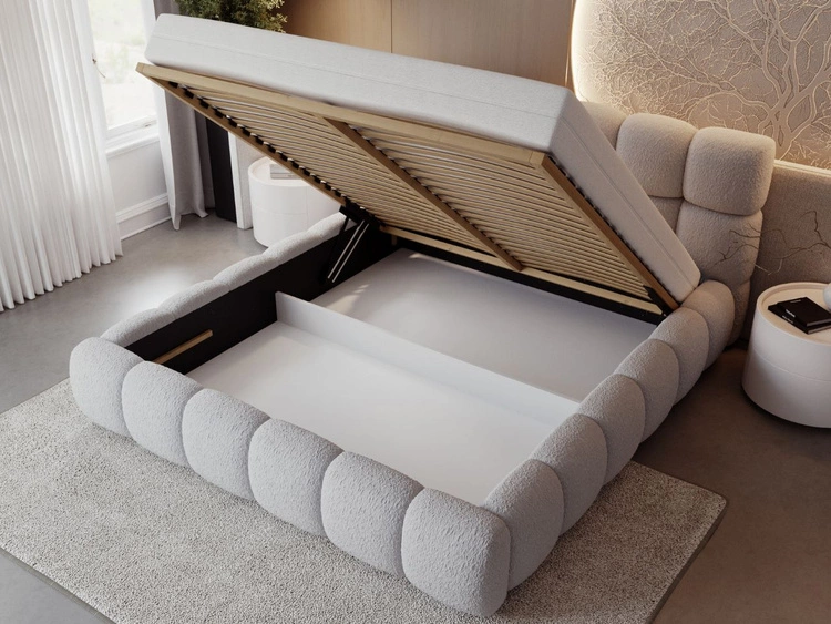 Polsterbett mit Bettkasten und Lattenrost 140x200 Modo aus Bouclé-Stoff Grau