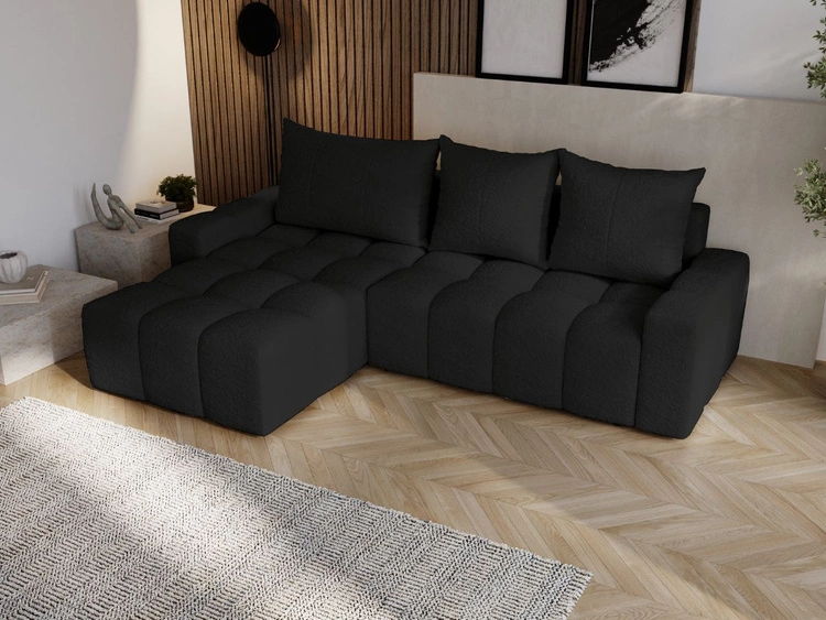 Ecksofa L-Form mit Schlaffunktion und Bettkasten Bresso Schwarz