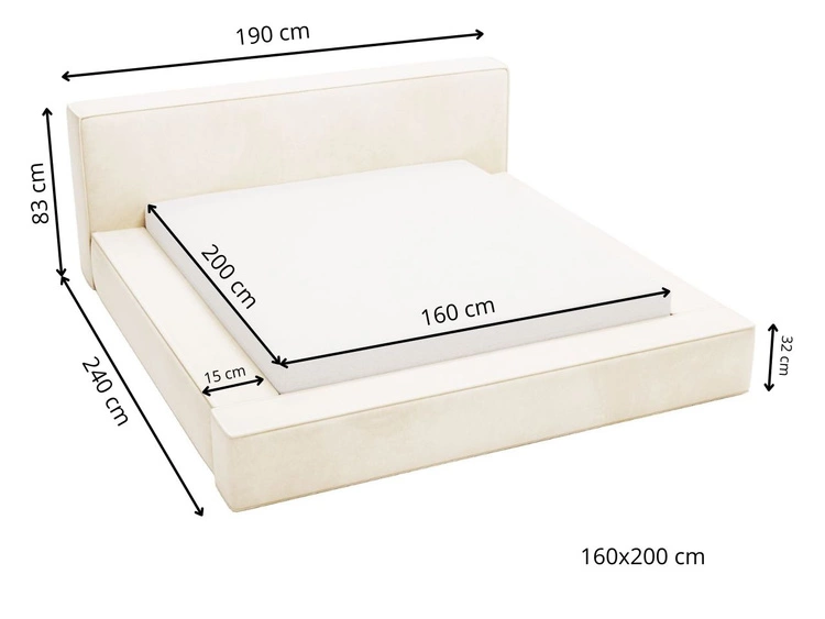 Polsterbett mit Bettkasten und Lattenrost 160x200 Mali Beige