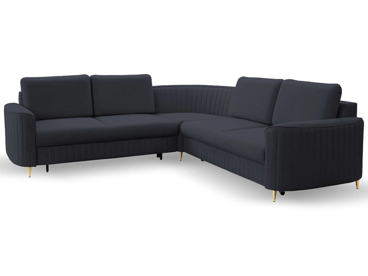 Ecksofa L-Form Rechts mit Schlaffunktion und Bettkasten Limon Dunkelblau