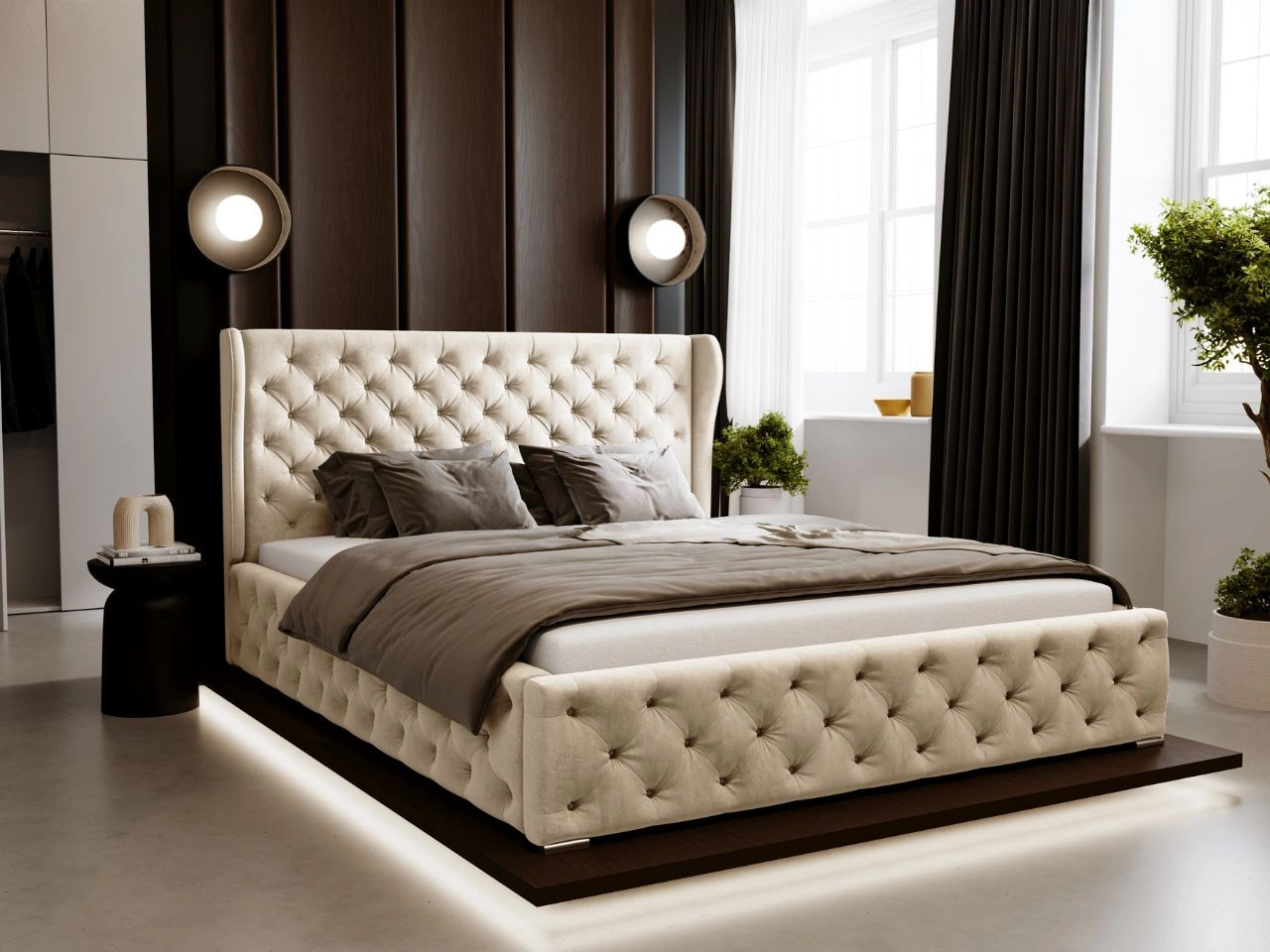 Polsterbett mit Bettkasten und Lattenrost 180x200 Kingston Beige