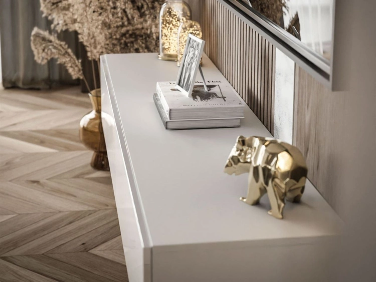 Hängendes TV-Lowboard mit zwei Türen 175 cm mit LED-Beleuchtung Sorelle Weiß Hochglanz