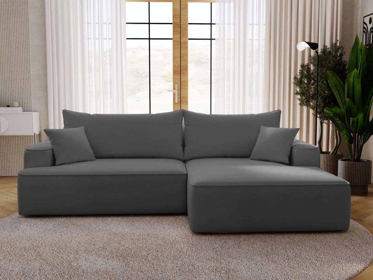 Ecksofa L-Form Rechts mit Schlaffunktion und Bettkasten California Grau