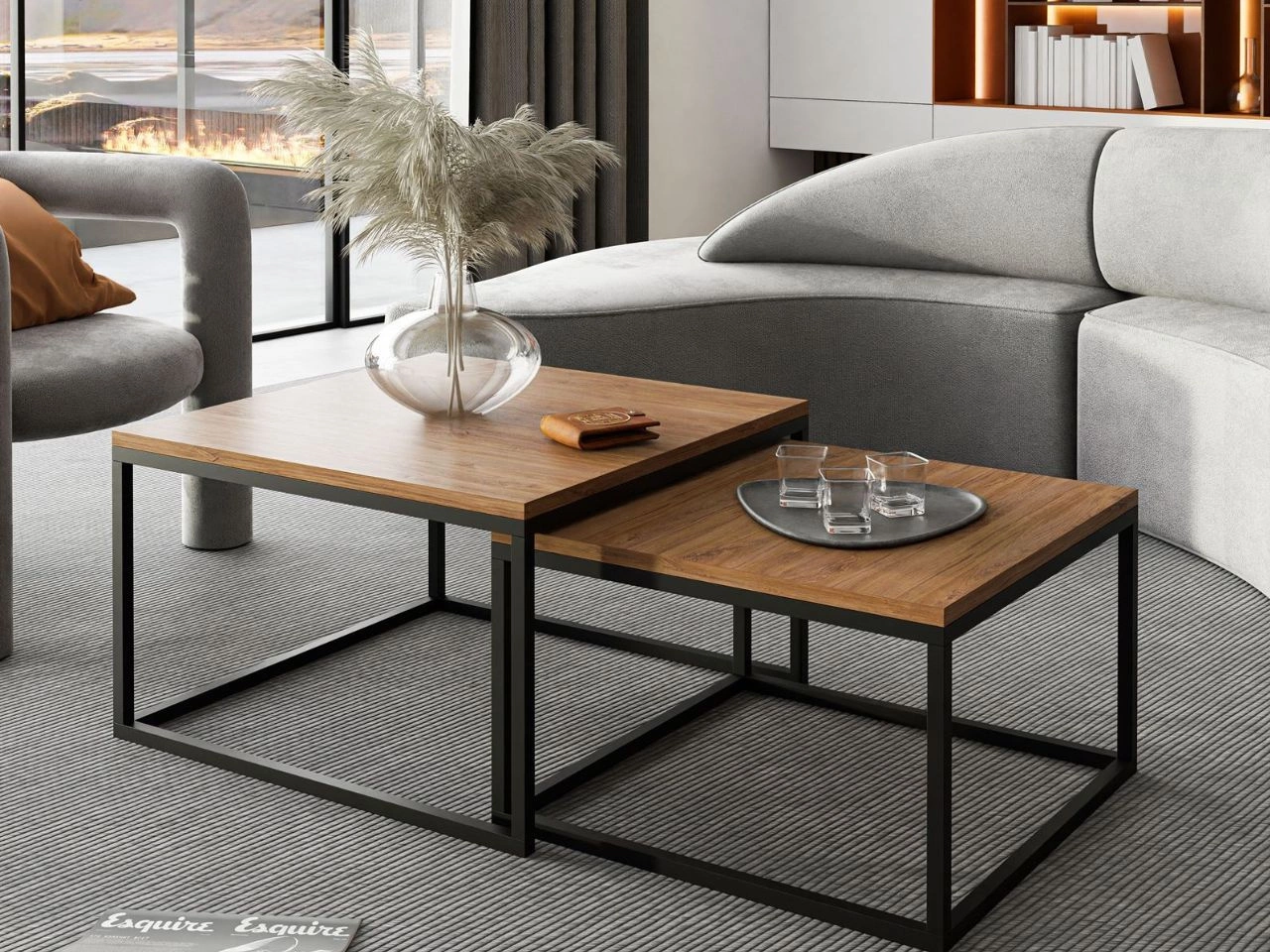 Couchtisch auf schwarzem Gestell Asumi Eiche Stirling 36x42