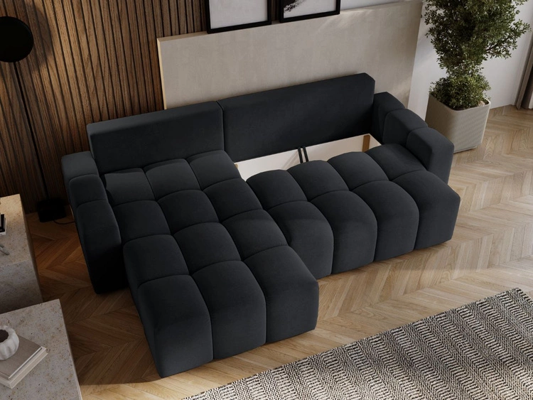 Ecksofa L-Form mit Schlaffunktion und Bettkasten Bresso Schwarz