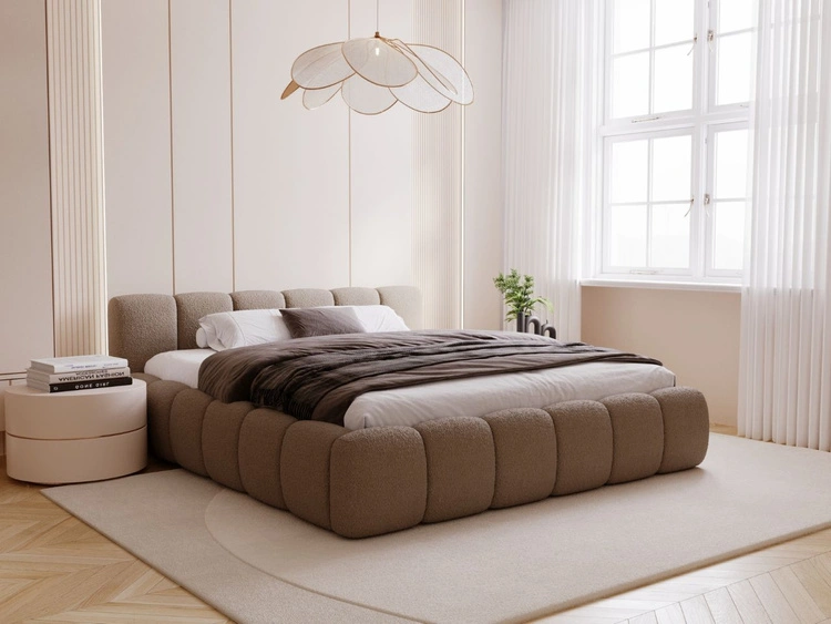 Polsterbett mit Bettkasten und Lattenrost 120x200 Cloud Low Bouclé-Stoff Braun