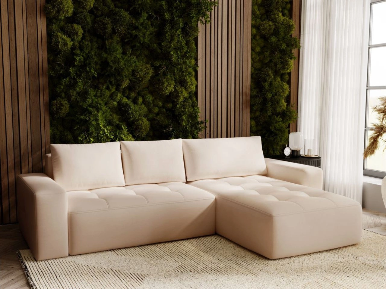 Ecksofa L-Form Rechts mit Schlaffunktion und Bettkasten Portland Beige