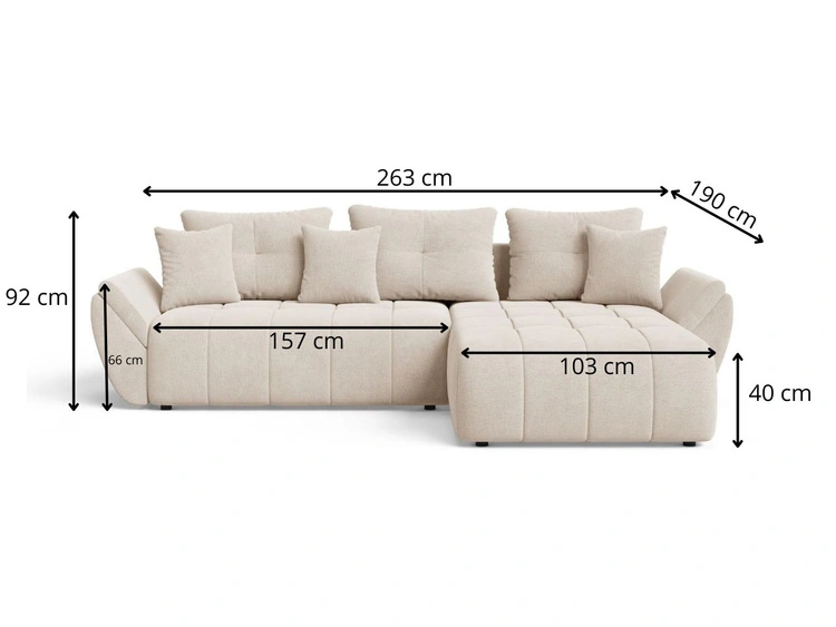 Ecksofa L-Form mit Schlaffunktion und Bettkasten Decor L Beige