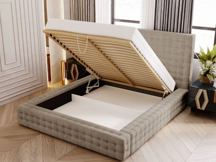 Polsterbett mit Bettkasten und Lattenrost 120x200 Barbados Hellbraun