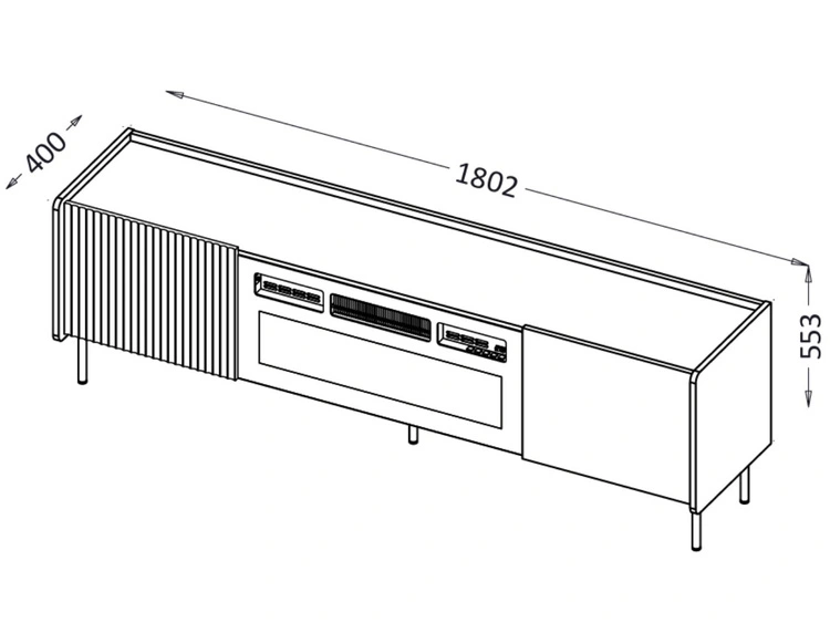 TV-Lowboard mit Türen und Komin Pascale Nussbaum Warmia, Schwarz