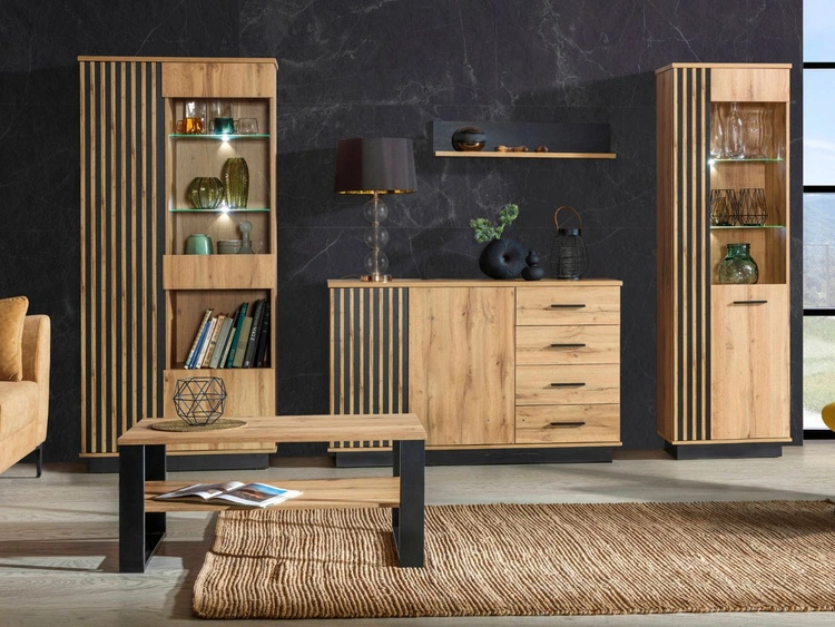 Couchtisch mit Ablage für das Wohnzimmer Lavore Wotan Eiche, Schwarz matt