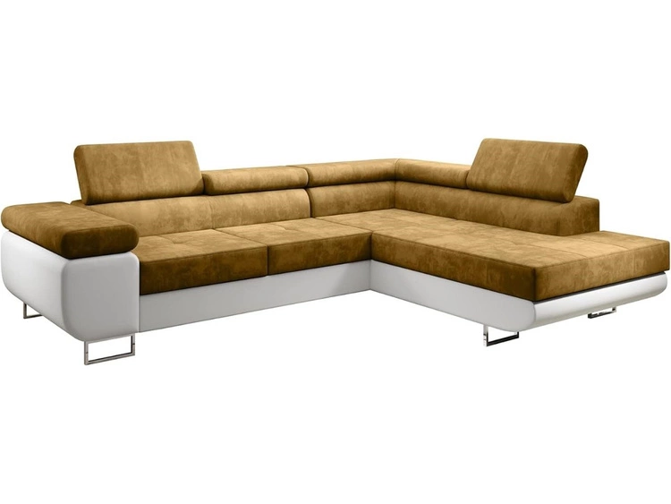 Ecksofa L-Form Rechts mit Schlaffunktion und Bettkasten Solam L Gelb, Weiß