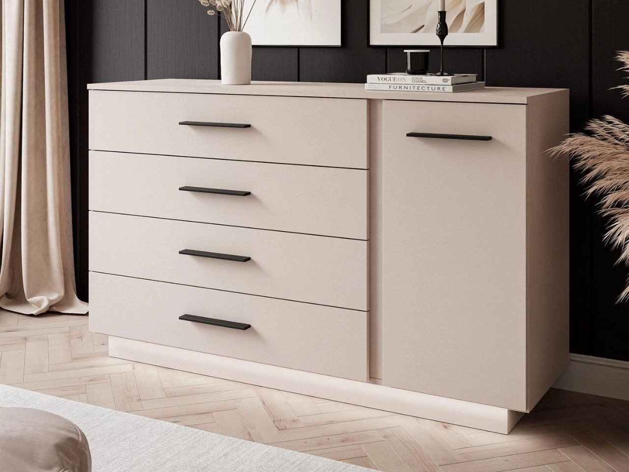 Kommode mit Türe, Schubladen und LED-Beleuchtung Nuveo Kaschmir