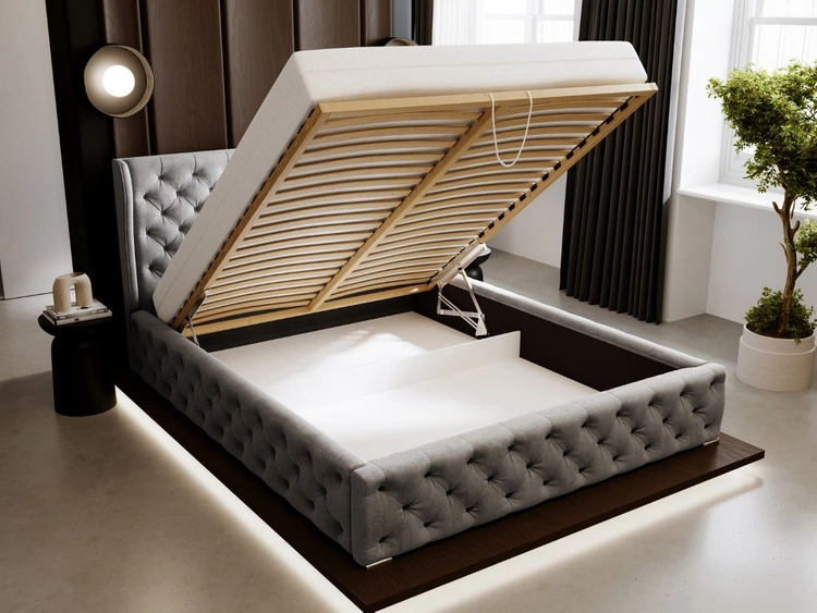 Polsterbett mit Bettkasten und Lattenrost 160x200 Kingston Grau