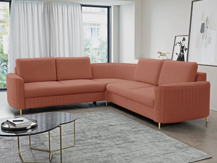 Ecksofa L-Form Rechts mit Schlaffunktion und Bettkasten Limon Orange