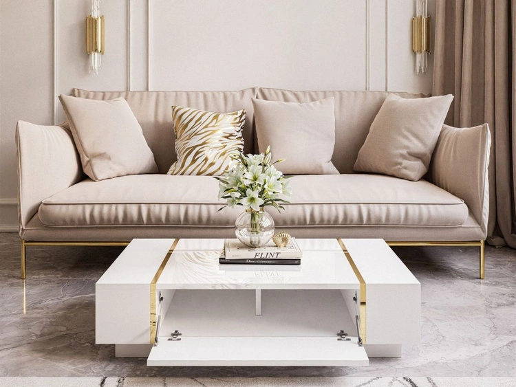 Wohnzimmer-Set im Glamour-Stil Lunelie Weiß Hochglanz