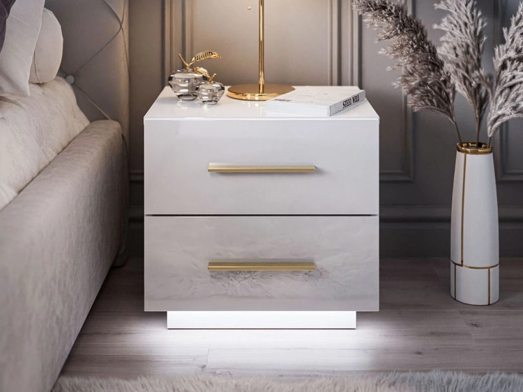 Nachttisch mit zwei Schubladen Nuveo Lux Weiß Hochglanz