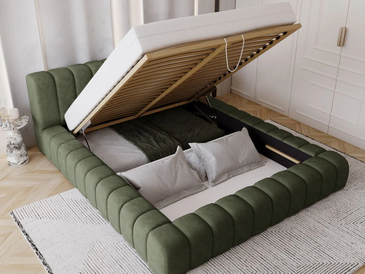 Polsterbett mit Bettkasten und Lattenrost 140x200 Italia Grün