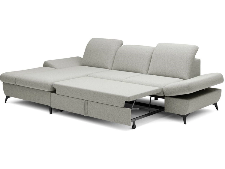 Ecksofa L-Form Links mit Schlaffunktion und Bettkasten Hannover Hellgrau