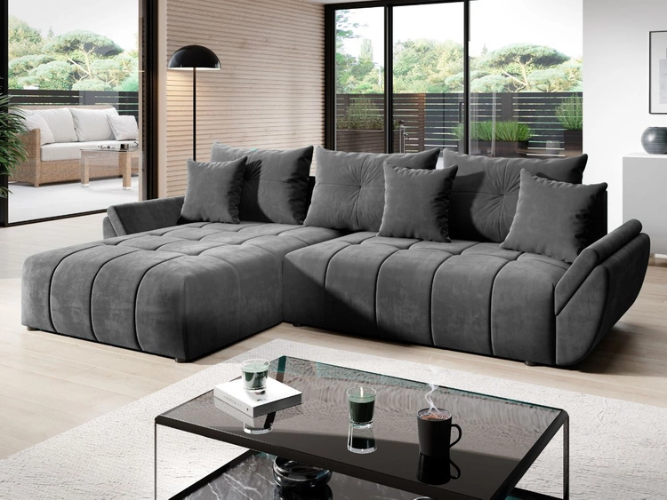 Ecksofa L-Form mit Schlaffunktion und Bettkasten Decor L Dunkelgrau