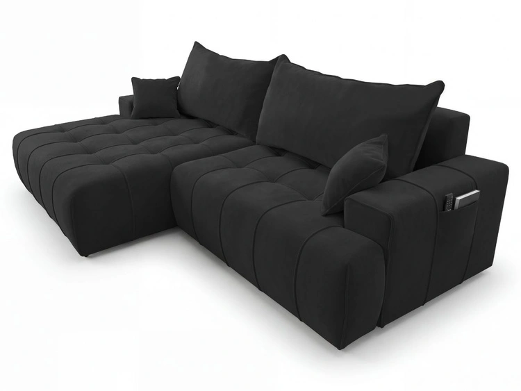Ecksofa L-Form mit Schlaffunktion und Bettkasten Tulio Links Schwarz