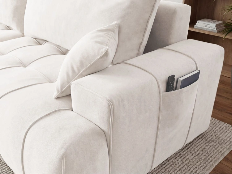 Ecksofa L-Form mit Schlaffunktion und Bettkasten Tulio Links Creme
