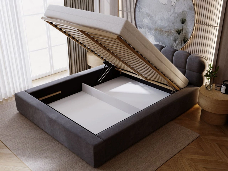 Polsterbett mit Bettkasten und Lattenrost 120x200 Plaza Dunkelgrau