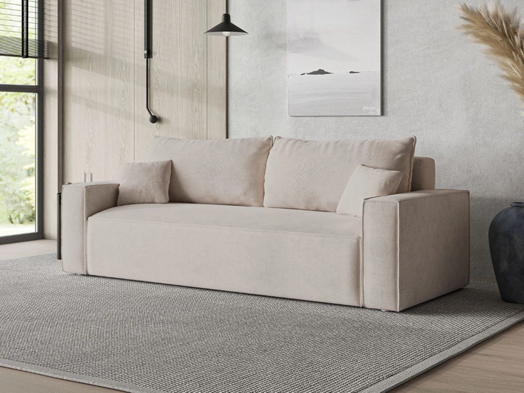 Schlafsofa mit Bettfunktion und Bettkasten Sivra Beige