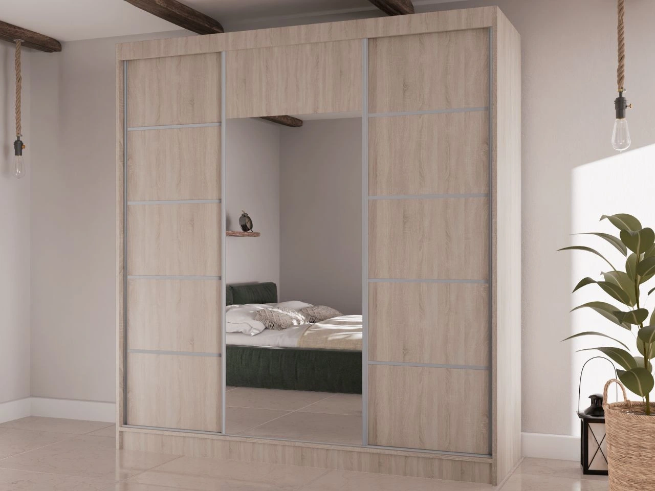 Schiebetürenschrank mit Spiegel 200 cm Maia Eiche Sonoma