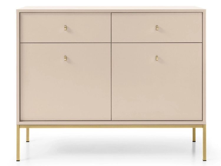 Kommode mit Türen sowie Schubladen mit Golden Metallbeinen 104 cm Amor Beige