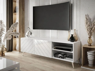 TV-Schrank mit gefrästen Fronten und verchromten Metallbeinen Vionel Weiß glänzend
