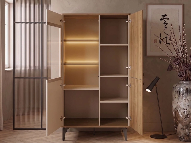 Möbelgarnitur mit LED-Beleuchtung für das Wohnzimmer Arelis Kaschmir, Royal Nussbaum