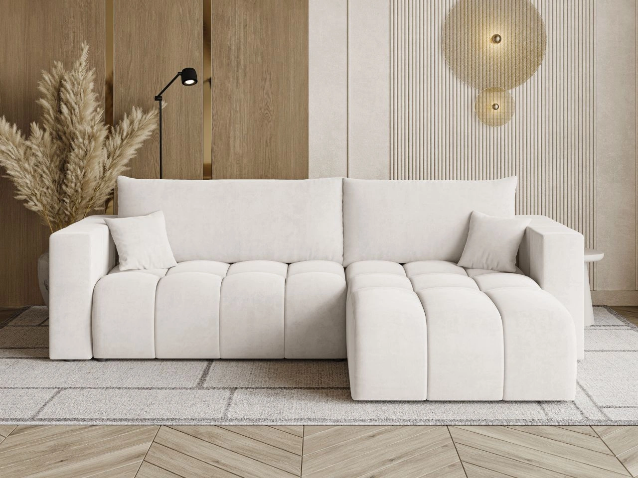 Ecksofa L-Form mit Schlaffunktion und Bettkasten Neva Hellbeige