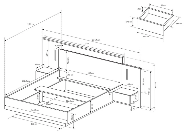 Holzbett mit Nachttischen Morten Weiß Goldene Craft Eiche