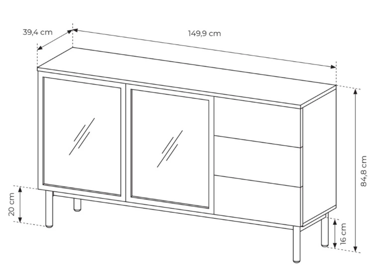 Kommode mit Türen und Schubladen 150 Loara Eich Evoke, Schwarz