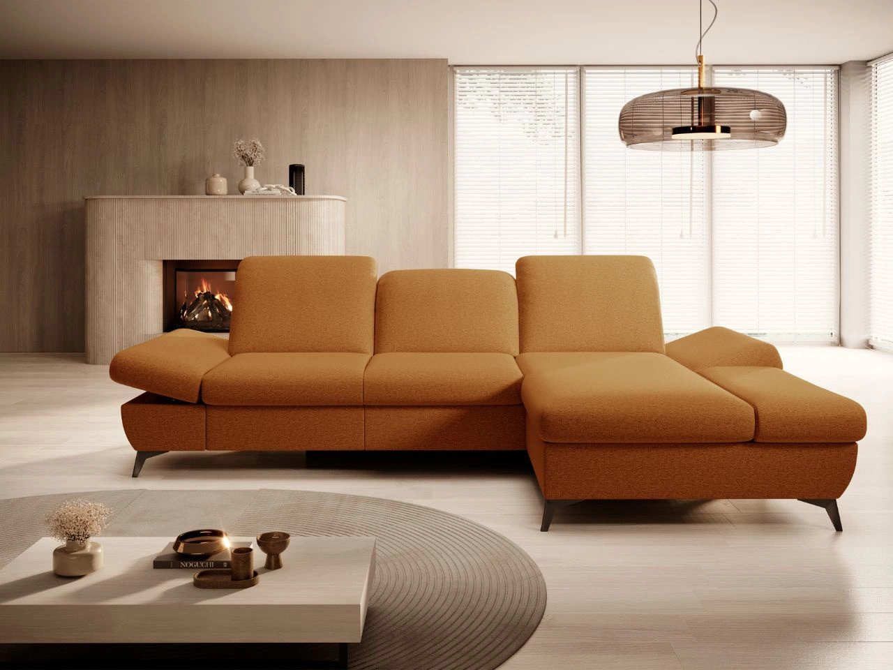 Ecksofa L-Form Rechts mit Schlaffunktion und Bettkasten Hannover Orange