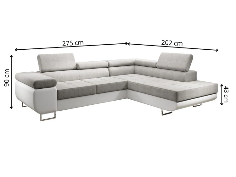 Ecksofa L-Form Links mit Schlaffunktion und Bettkasten Solam L Gelb, Weiß