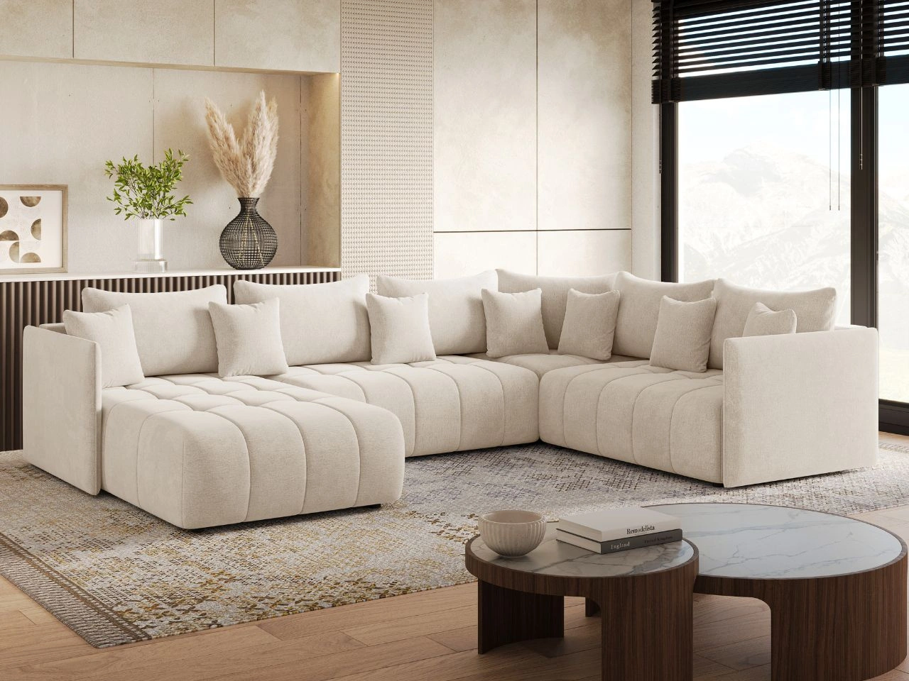 Wohnlandschaft mit Schlaffunktion und Bettkasten Ardi Bis Beige