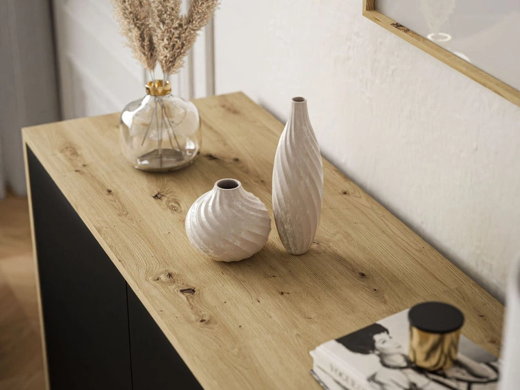 Dreitürige Hängekommode 154 cm im Loft-Stil – Vivance, Weiß matt & Eiche Artisan