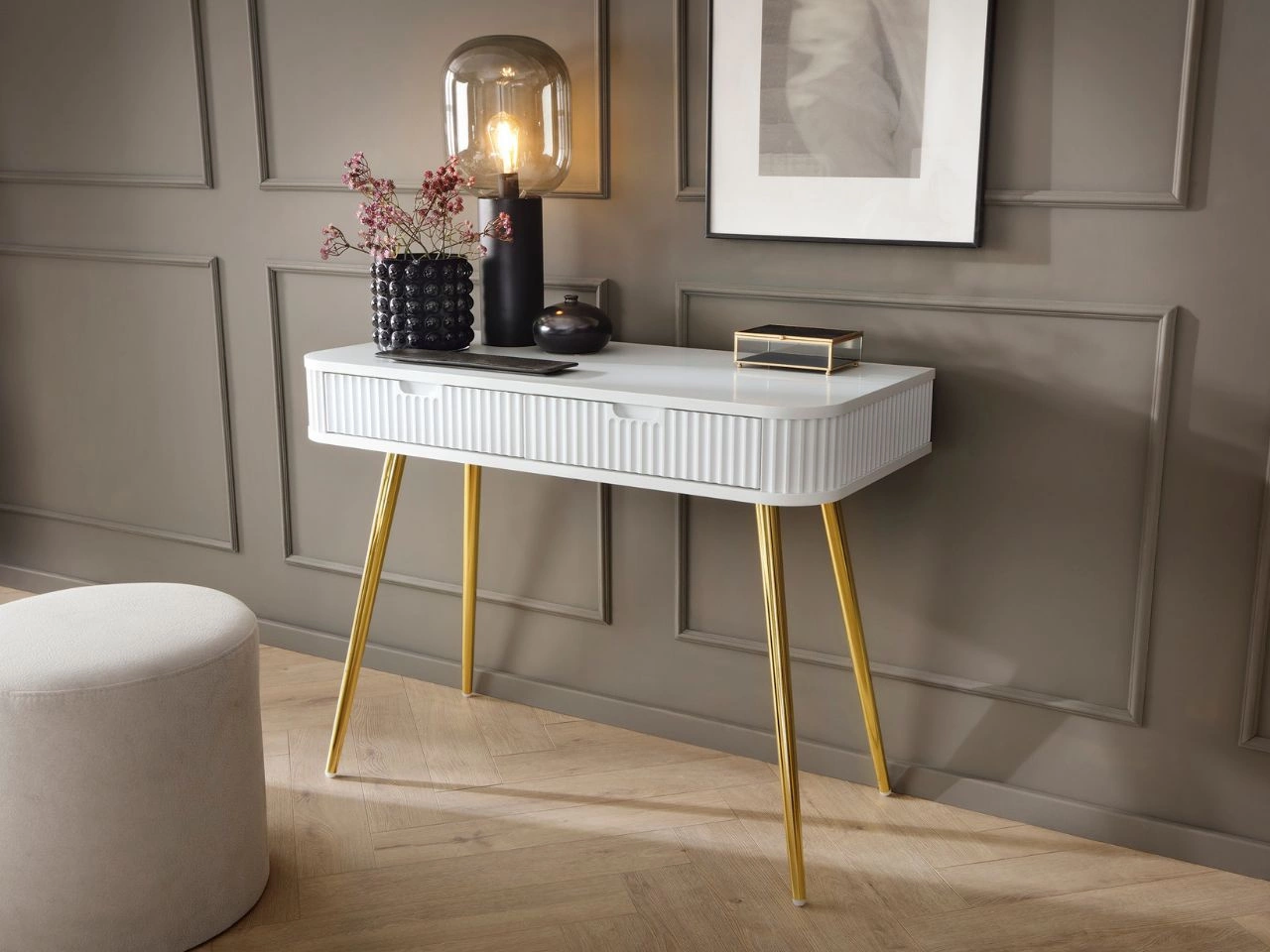 Schminktisch Viva Weiß mit Goldene Beinen