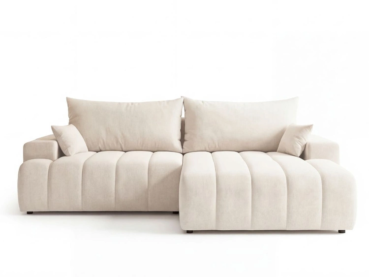 Ecksofa L-Form Rechts mit Schlaffunktion und Bettkasten Caleo Creme