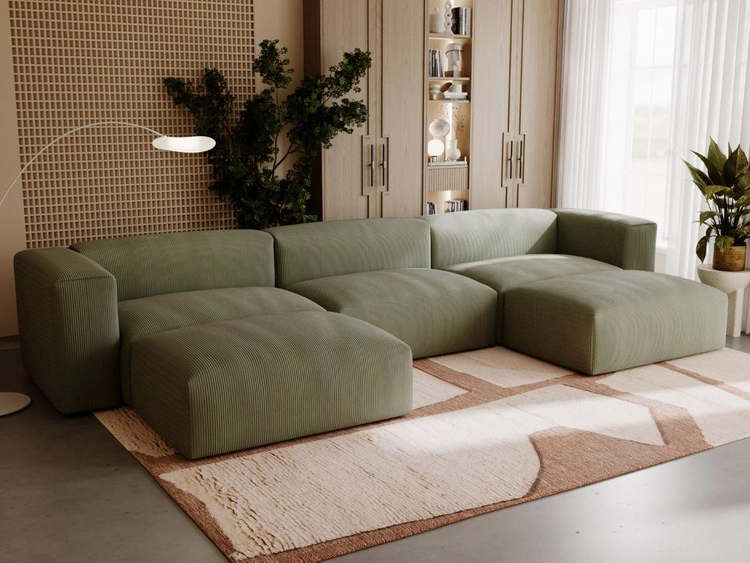 Wohnlandschaft Universell Moderne Cord Ecksofa Landi Grün