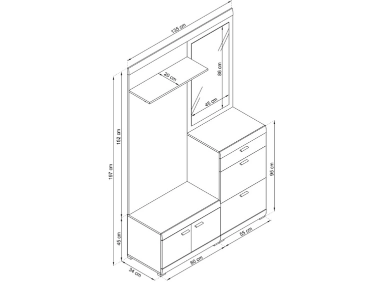 Garderobe mit Spiegel und Kleiderhaken Reno Riviera Eiche, Weiß